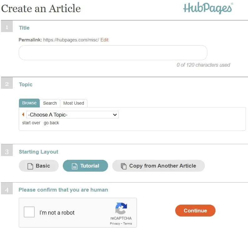 hubpages create an article