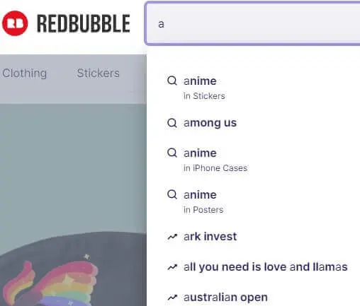 Redbubble search bar